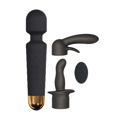 Вібромасажер Dorcel Kit Wanderful з насадками, чорний із золотом, водостійкий