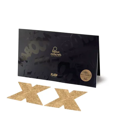 Пестіс-стикіні Bijoux Indiscrets Flash Cross Gold, наклейки на соски