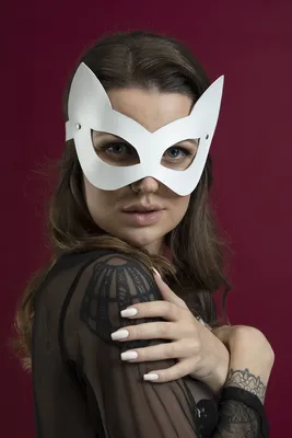 Маска кицьки Feral Feelings - Kitten Mask, натуральна шкіра, біла