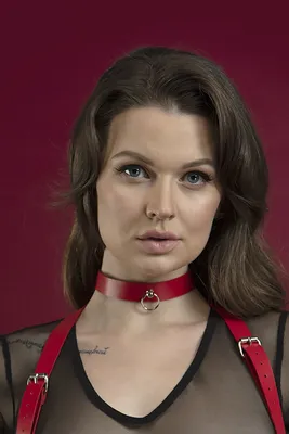 Чокер з кільцем для повідця Feral Feelings Choker, червоний, натуральна шкіра