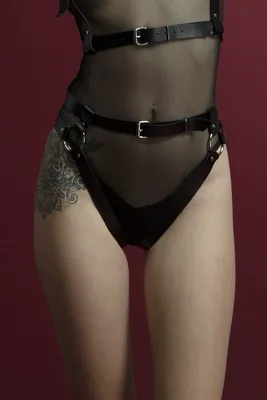 Гартери Feral Feelings - Belt Briefs, чорні, натуральна шкіра