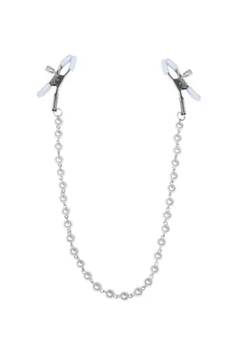 Затискачі для сосків з перлинами Feral Feelings Nipple clamps Pearls, срібло/білий