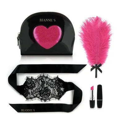 Романтичний набір Rianne S Kit d'Amour: вибропуля, пір'їнка, маска, косметичка Black/Pink