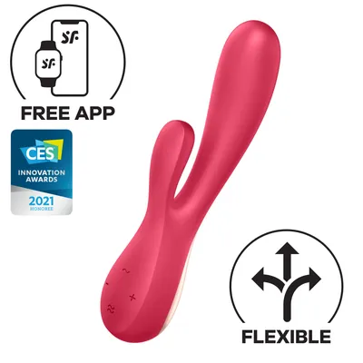 Вібратор-кролик Satisfyer Mono Flex, малиновий, 2 мотори, керування зі смартфону