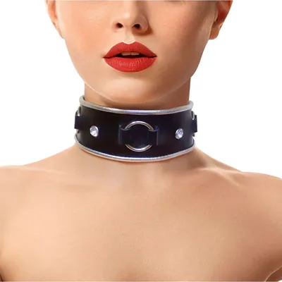 Нашийник шкіряний Art of Sex Collar Ring зі стразами та кільцем