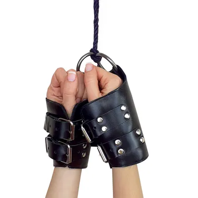 Манжети для підвісу за руки Art of Sex – Kinky Hand Cuffs, чорні, натуральна шкіра