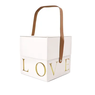 Подарункова коробка з ручкою LOVE, біла, L – 18,5х18,5х19 см