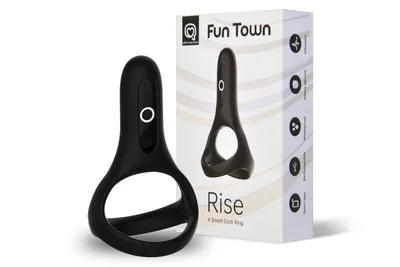 Подвійне ерекційне кільце Fun Town Rise Black з керуванням зі смартфона