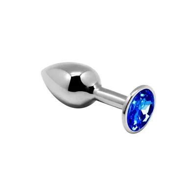 Анальна пробка металева Alive Mini Metal Butt Plug Blue S з кристалом