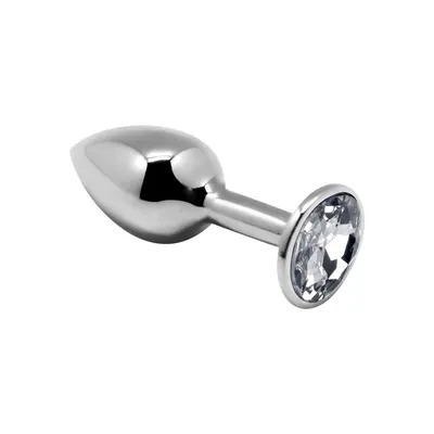Анальна пробка металева Alive Mini Metal Butt Plug White M з кристалом