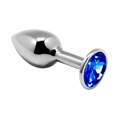 Анальна пробка металева Alive Mini Metal Butt Plug Blue L з кристалом