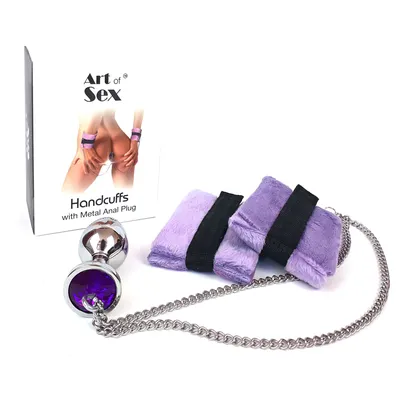 Наручники з металевою анальною пробкою Art of Sex Handcuffs with Metal Anal Plug M Purple