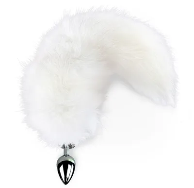 Металева анальна пробка з хвостом Art of Sex size M White fox