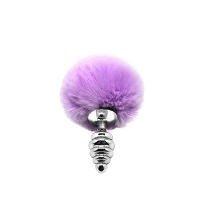Анальна пробка з хвостиком Alive Fluffy Twist Plug S Purple, метал, діаметр 2,8 см