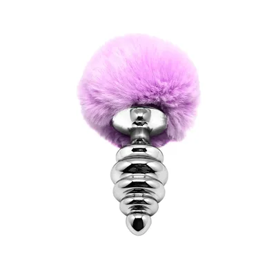 Металева анальна пробка з хвостиком Alive Fluffy Twist Plug L Purple, діаметр 3,8 см