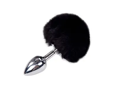 Металева анальна пробка з хвостиком Alive Fluffy Plug S Black, діаметр 2,8 см