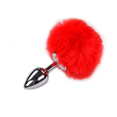 Металева анальна пробка з хвостиком Alive Fluffy Plug S Red, діаметр 2,8 см