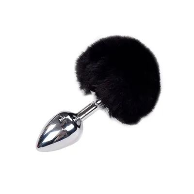 Металева анальна пробка з хвостиком Alive Fluffy Plug M Black, діаметр 3,4 см