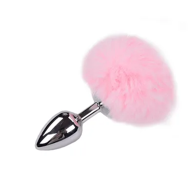 Металева анальна пробка з хвостиком Alive Fluffy Plug M Pink, діаметр 3,4 см
