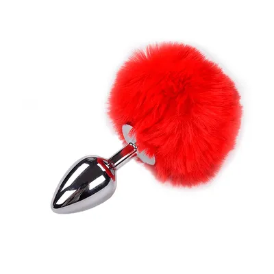 Металева анальна пробка з хвостиком Alive Fluffy Plug M Red, діаметр 3,4 см