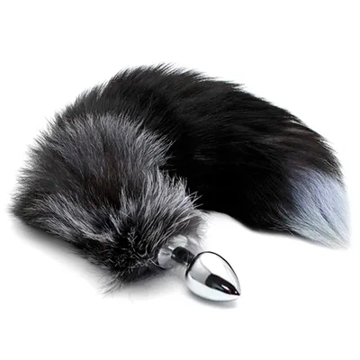 Анальна пробка з лисячим хвостом Alive Black And White Fox Tail M, діаметр 3,4 см