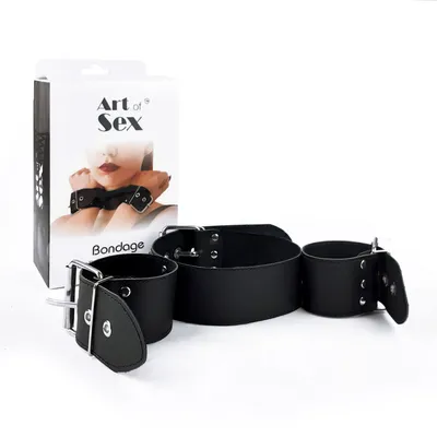 Нашийник з наручниками Art of Sex Bondage Collar with Handcuffs, натуральна шкіра