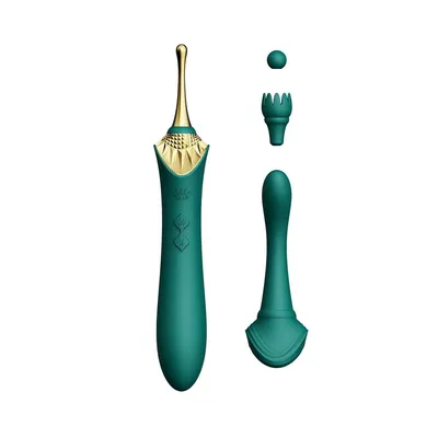 Вагінально-кліторальний вібратор Zalo Bess Turquoise Green з трьома насадками