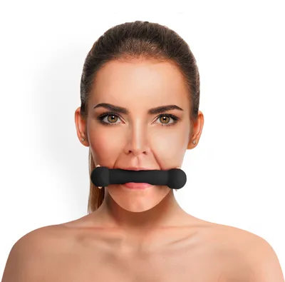 Кляп-палиця на ременях Art of Sex – Gag Stick Silicon, чорна, натуральна шкіра