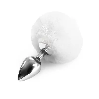 Металева анальна пробка Art of Sex - Metal Butt plug Rabbit Tail White, діаметр 3,4 см