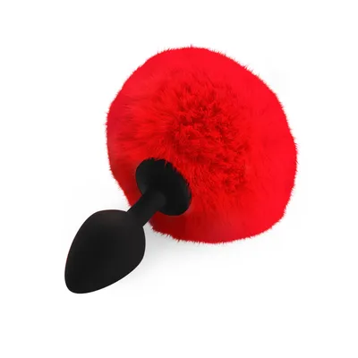 Анальна пробка М Art of Sex Silicone Butt Plug Rabbit Tail, червона, діаметр 3,5 см