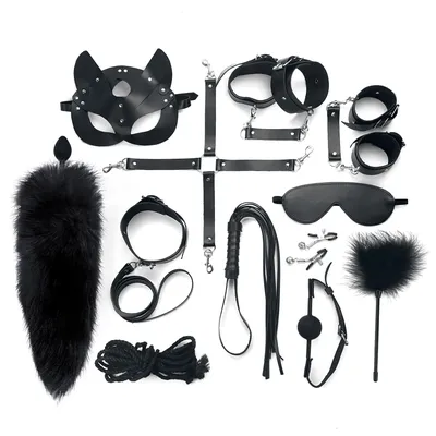Набір BDSM Art of Sex – Maxi BDSM Set Leather, 13 предметів, чорний, натуральна шкіра