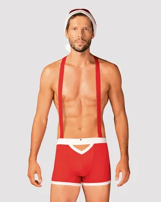 Чоловічий костюм Санта-Клауса Obsessive Mr Claus L/XL, боксери на підтяжках, шапочка з помпоном