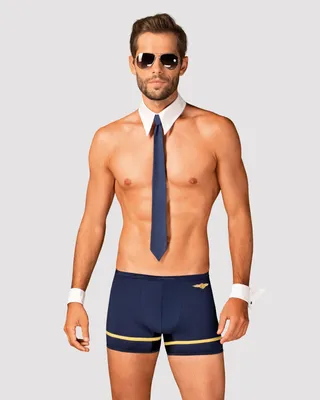 Костюм пілота Obsessive Pilotman set S/M, боксери, манжети, комір з краваткою, окуляри