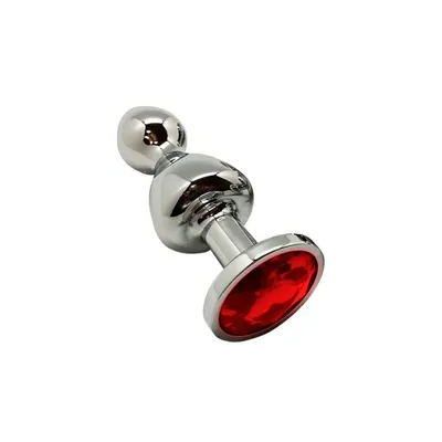 Металева анальна пробка Wooomy Lollypop Double Ball Metal Plug Red S, червоний кристал