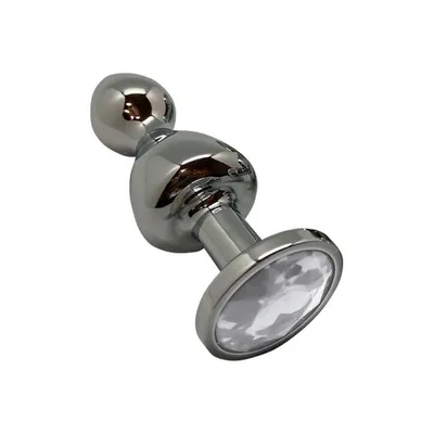 Металева анальна пробка Wooomy Lollypop Double Ball Metal Plug L, темне срібло