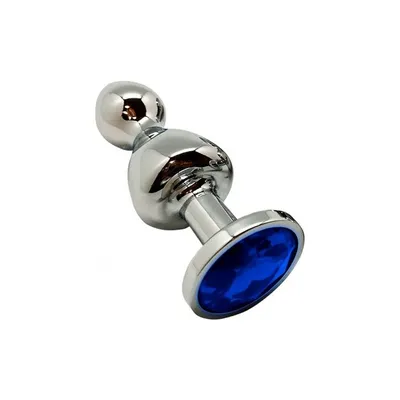 Металева анальна пробка Wooomy Lollypop Double Ball Metal Plug Blue M, розмір М