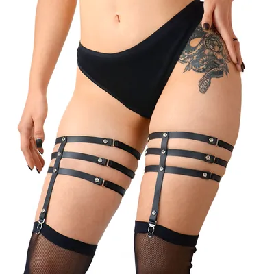 Гартери зі стразами Art of Sex - Floy, натуральна шкіра, розмір XS - 2XL, чорні