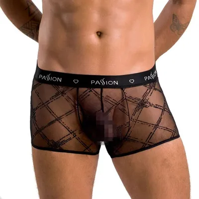 Чоловічі прозорі боксери Passion Short James XXL/XXXL, чорна сітка
