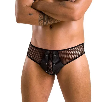 Чоловічі труси зі шнурівкою Passion Slip Richard S/M, екошкіра, сітка