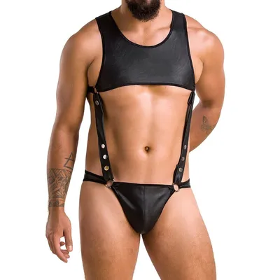 Чоловіче боді Passion Adam XXL/XXXL, екошкіра з заклепками