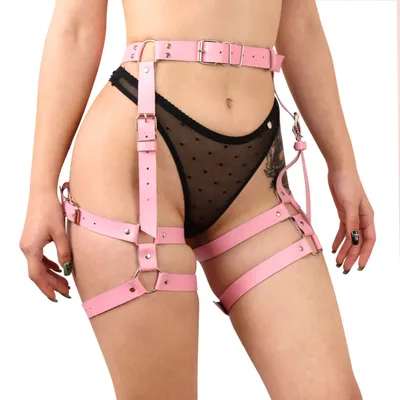 Гартери Art of Sex Claire, натуральна шкіра, розмір L-2XL, рожевий колір