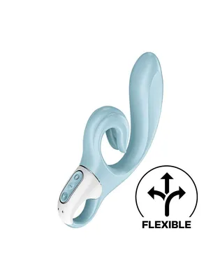 Вібратор-кролик Satisfyer Love Me Blue, гнучкий, з відростком потрійного кінчика