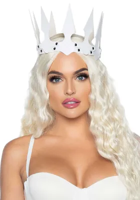 Корона Leg Avenue Faux Leather Spiked Crown White, штучна шкіра