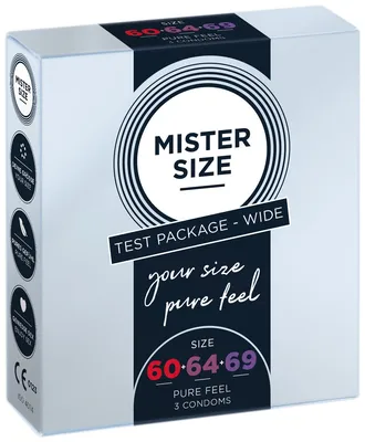 Набір презервативів Mister Size Pure Feel 60–64–69, 3 розміри, товщина 0,05 мм