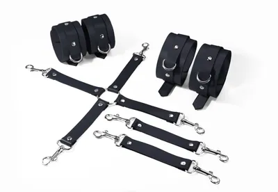 Набір для БДСМ Feral Feelings BDSM Kit 3 Black: наручники, поножі, хрестовина
