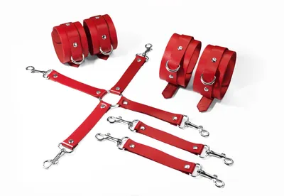 Набір для БДСМ Feral Feelings BDSM Kit 3 Red (наручники, поножі, хрестовина)