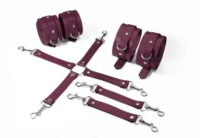 Набір для БДСМ Feral Feelings BDSM Kit 3 Burgundy: наручники, поножі, хрестовина