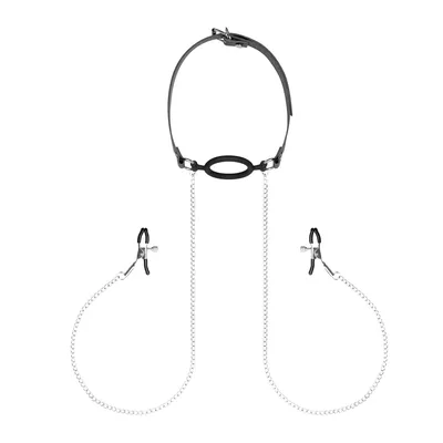 Затискачі з кляпом для сосків Bedroom Fantasies Nipple Clamps & Silicone Gag Ring