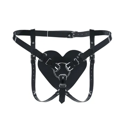 Трусики-страпон Feral Feelings Hearts Strap-on Belt Black, у формі серця