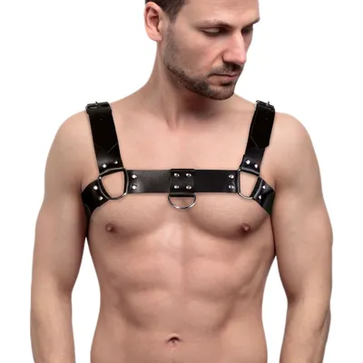 Чоловіча портупея Feral Feelings Bulldog Harness Black з натуральної шкіри